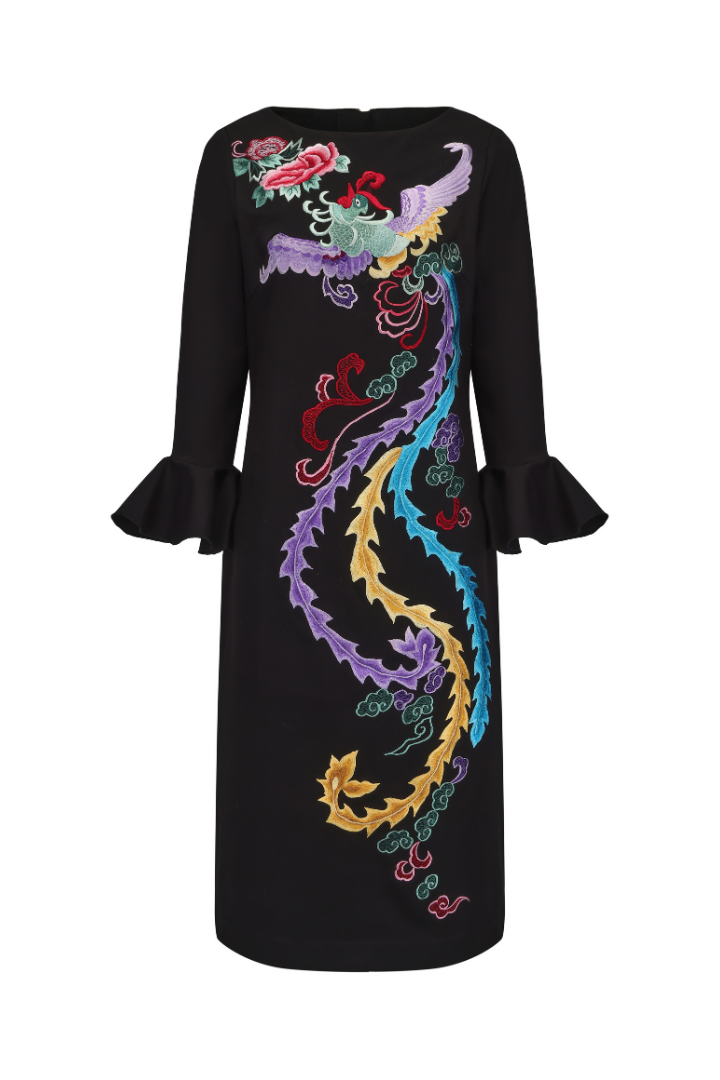 Phoenix Embroidered Victoria MIDI Dress – SKYLENCE