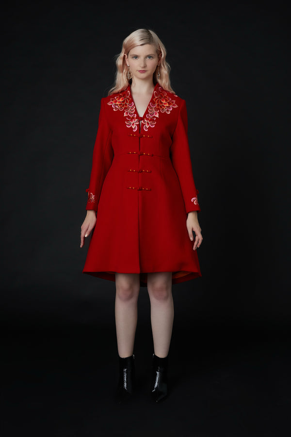 Yanxi Embroidered Coat Red