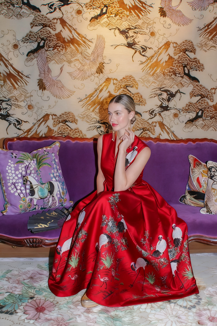 ROYAL RED CRANE DRESS