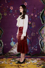 Velvet Plum Blossom Skirt Burgundy