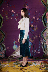 Velvet Plum Blossom Skirt Teal