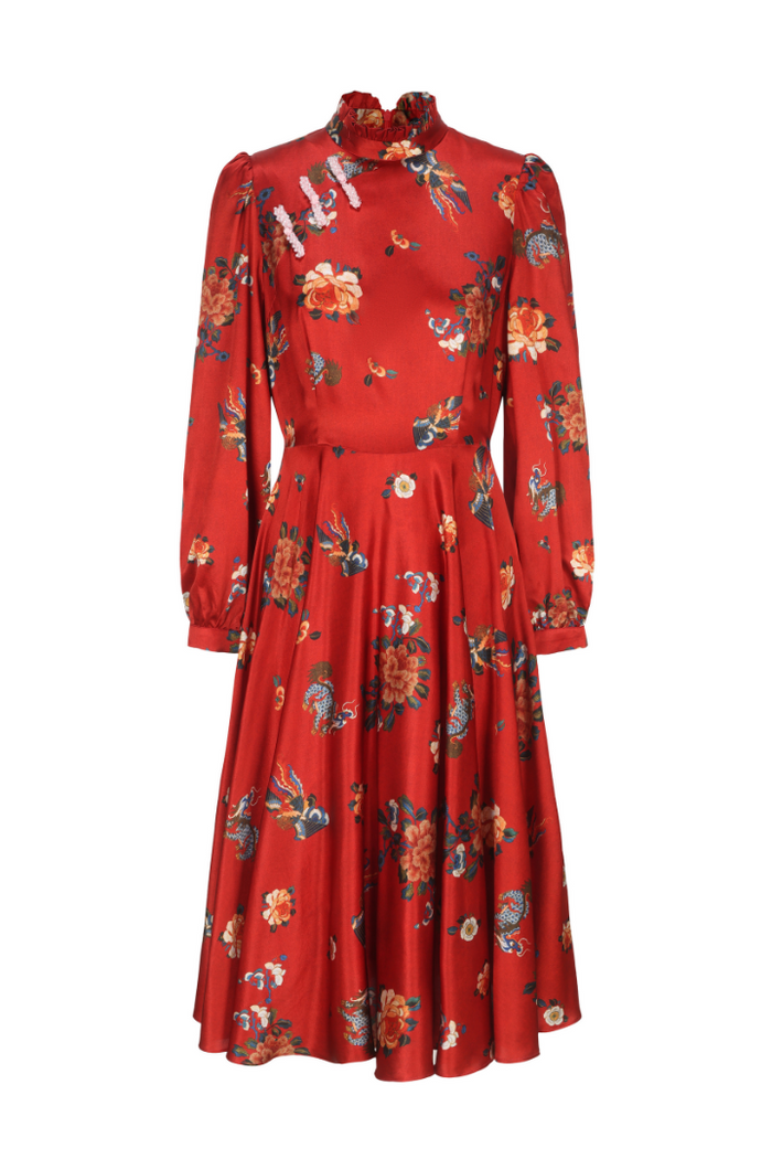 Peony Print Regal Dress Red – SKYLENCE