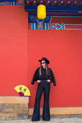 Plum Blossom Noir Flare Trousers