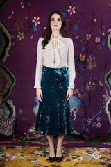 Velvet Plum Blossom Skirt Teal
