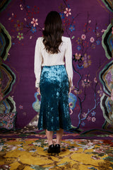 Velvet Plum Blossom Skirt Teal