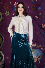 Velvet Plum Blossom Skirt Teal
