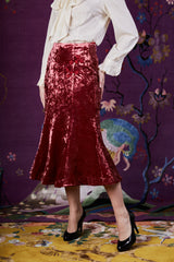 Velvet Plum Blossom Skirt Burgundy