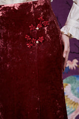 Velvet Plum Blossom Skirt Burgundy