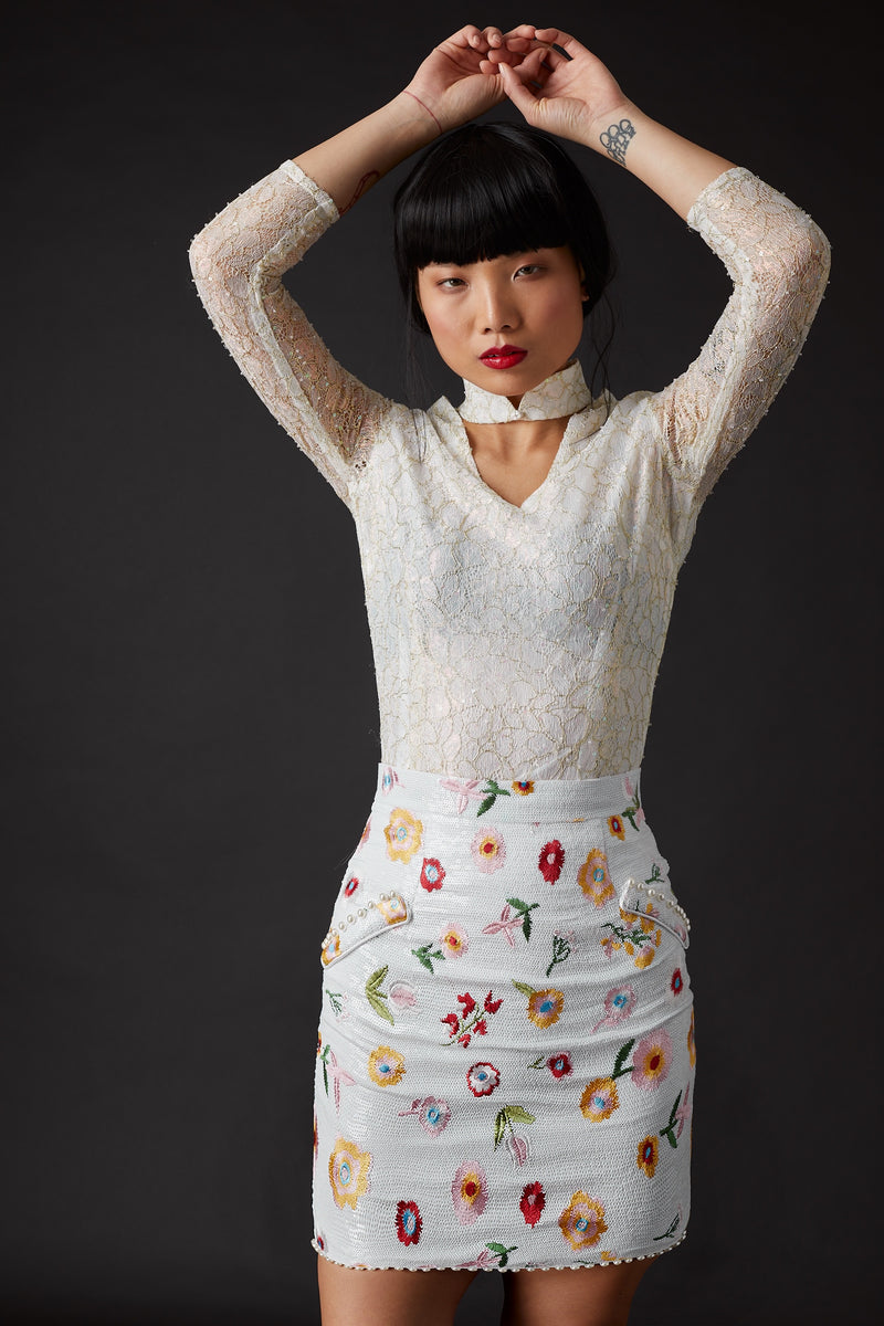 Derling Embroidered Skirt White