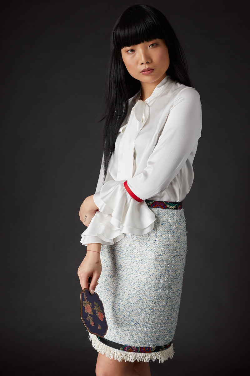 Chelsea Tang Tweed Skirt Blue