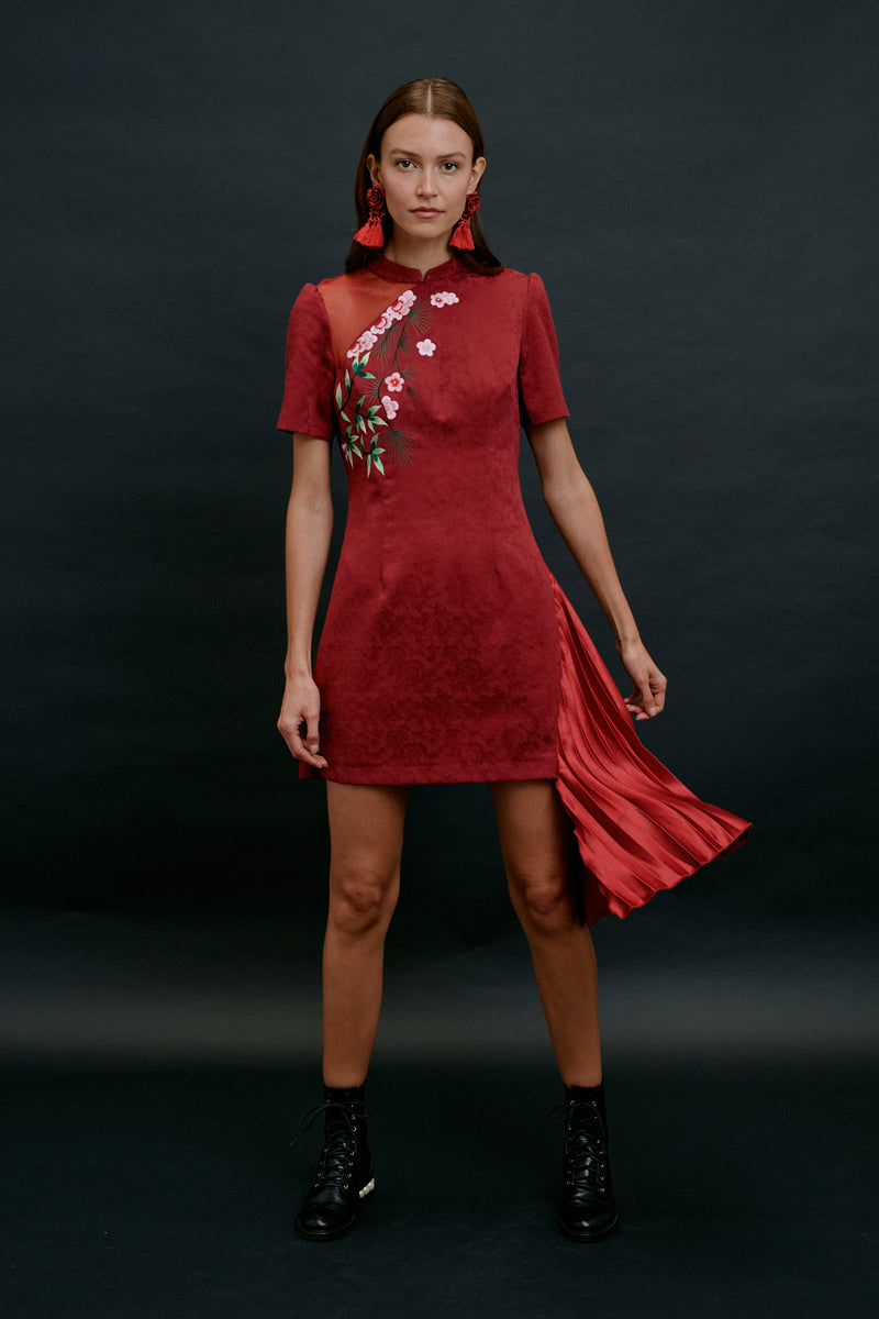 qipao short dress Women's Cheongsam Embroidery Wedding Bride Dress Chinese Mini Qipao Slim Sequins
