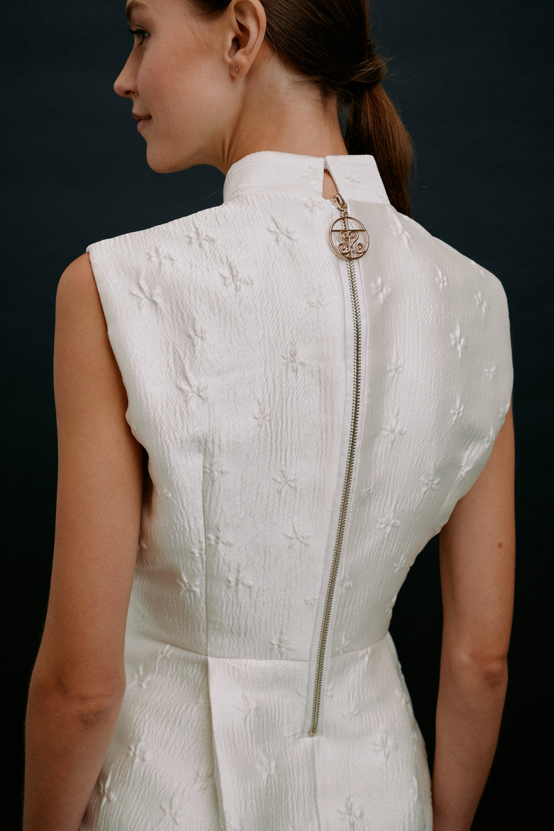 Lady Chang'e Qipao Fitted Dress White SKYLENCE Lady Chang'e Qipao Fitted Dress White SKYLENCE