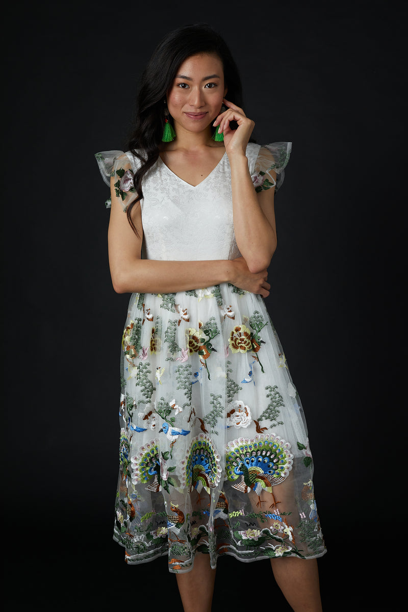 Short-Sleeved QiaoChu Embroidered Peacock Dress