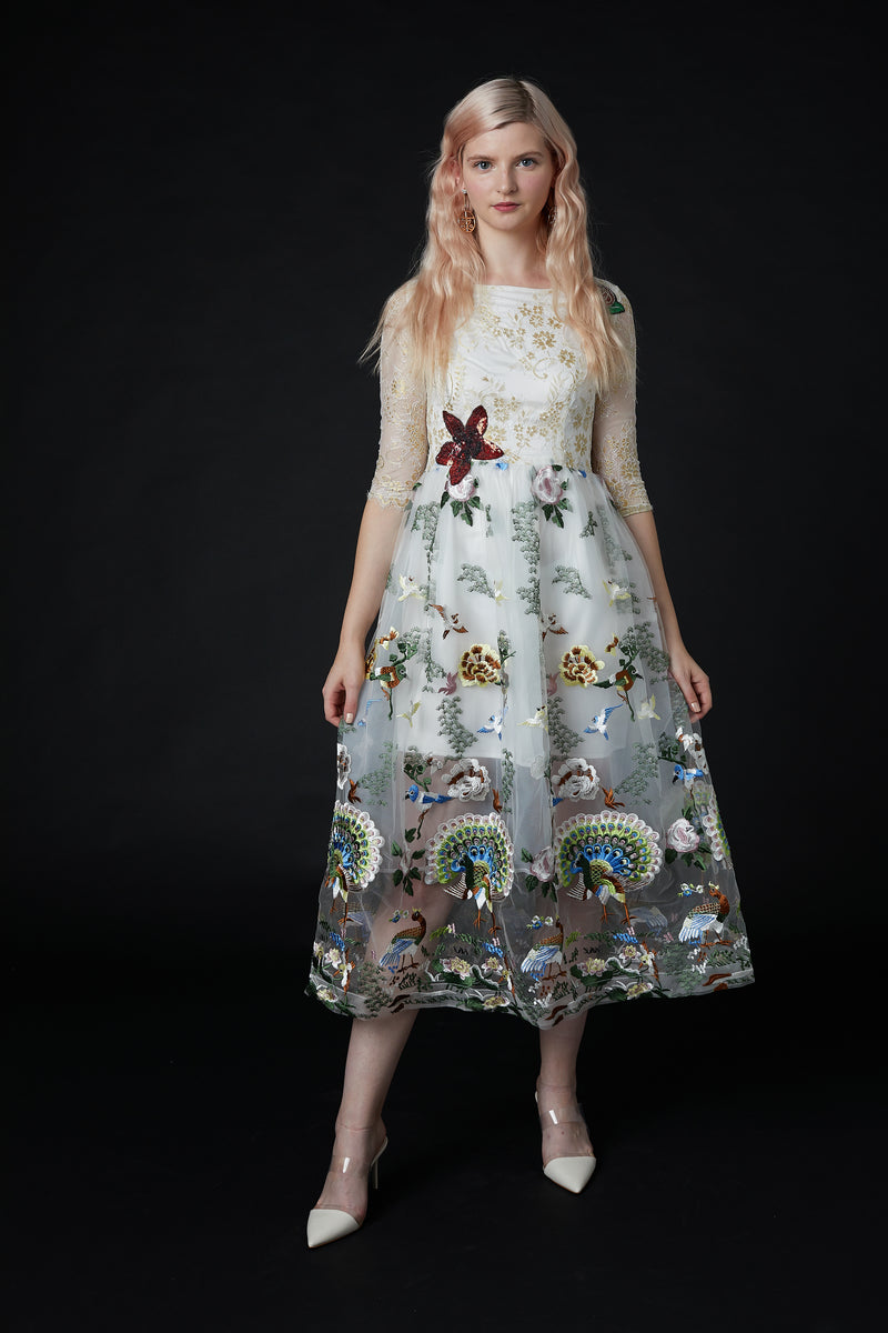embroidered peacock dress Qiaochu Embroidered Peacock Dress SKYLENCE