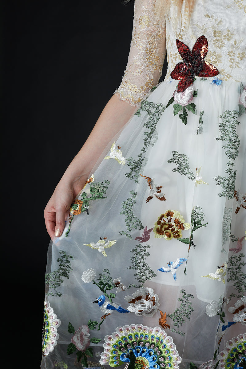 Qiaochu Embroidered Peacock Dress