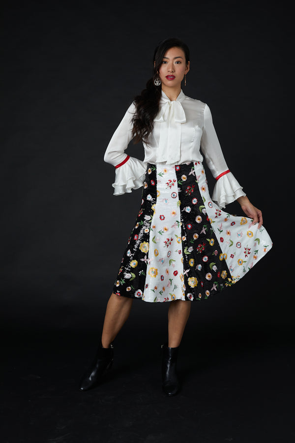 Derling Embroidered Striped Skirt