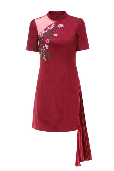 open lace back dress Qipao Short Dress Red – SKYLENCE